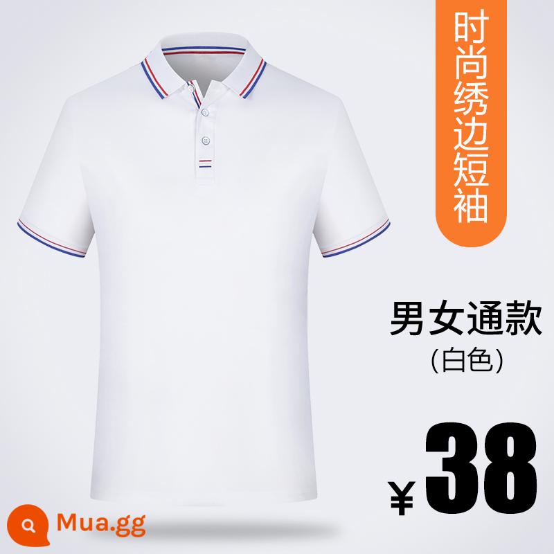 Áo sơ mi polo áo phông tùy chỉnh văn hóa quảng cáo áo sơ mi quần áo làm việc tùy chỉnh quần áo làm việc ngắn tay quần áo làm việc mùa hè logo in tùy chỉnh - Viền thêu thời trang màu trắng