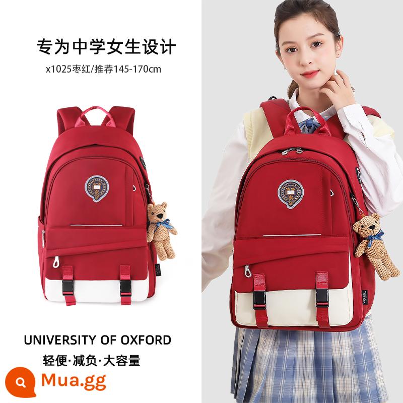 2023 Mới Đại Học Oxford Học Sinh Cấp 2 Schoolbag Học Sinh Trung Học Cơ Sở Trường Trung Học Bảo Vệ Cột Sống Ba Lô Bé Gái Kaki - X1025 đỏ be và trắng 30L (phù hợp cho cao 145-170cm/lớp 56-THPT)