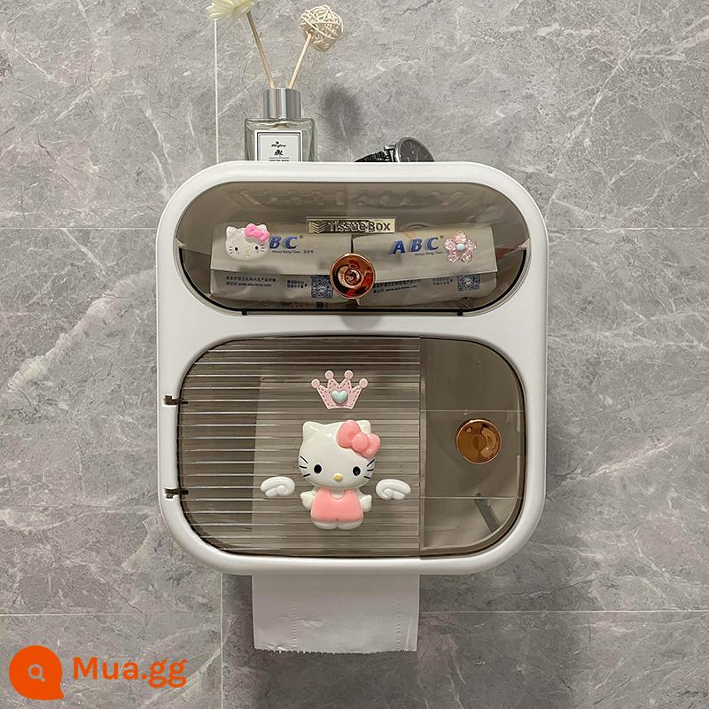 Phòng trang điểm hộp đựng khăn giấy đục lỗ kệ hoạt hình toilet chống nước treo tường nhà tắm cuộn giấy vệ sinh giấy vệ sinh hộp giấy vệ sinh có thể chiết xuất - Hai lớp-Yabai-Kitty