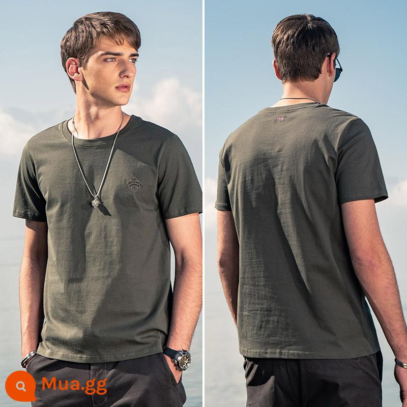 Yingjunlun cotton nam ngắn tay T-shirt thủy triều xu hướng thương hiệu nửa tay chạm đáy áo sơ mi chữ T-shirt quần áo mùa hè cao cấp - T4691 xanh quân đội