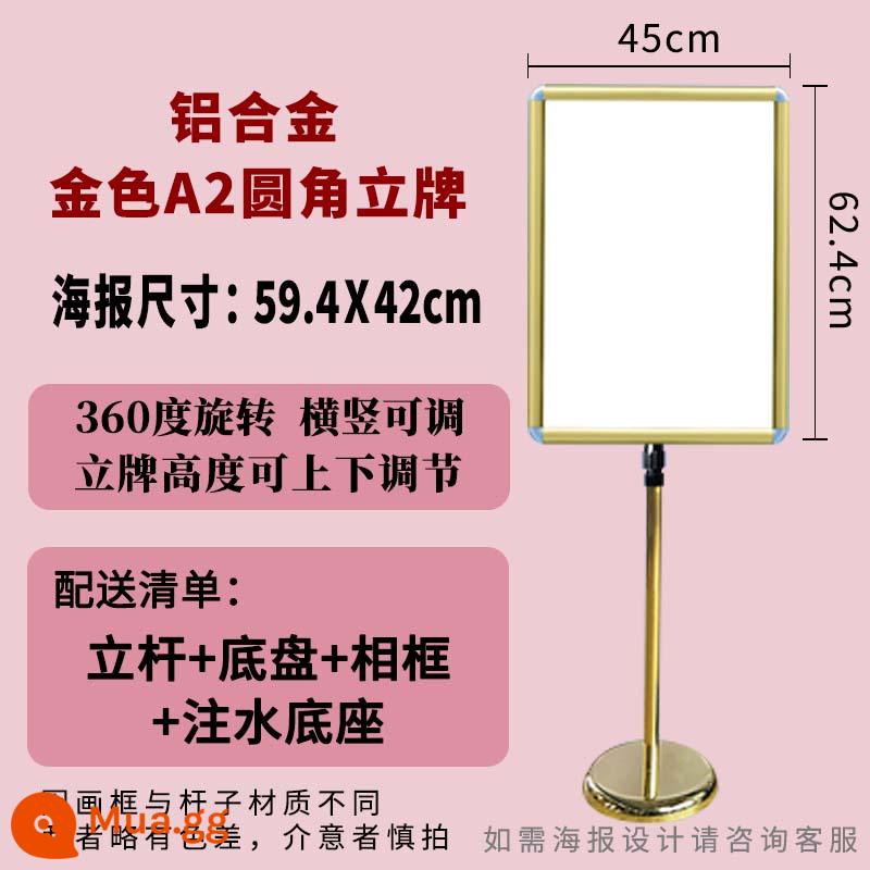 Thép không gỉ a4 dấu hiệu đứng dấu hiệu dọc dấu hiệu biển quảng cáo dấu hiệu nước a3 trưng bày khách sạn đứng nghệ thuật đứng - A2 vàng [các góc bo tròn]