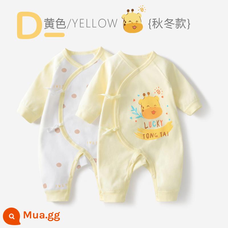 Tongtai sơ sinh quần áo cotton nguyên chất sơ sinh nhà sư quần áo bé jumpsuit quần lót mùa thu đông không xương - D-vàng-thu đông-2 miếng