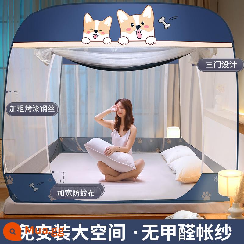 Màn chống muỗi home 2022 mới kiểu wg yurt chống rơi miễn phí lắp đặt màn chống muỗi new bed lều 1.5 m 2 - Corgi dễ thương [Ba cửa·Chống rơi cho bé·Phần trên rộng rãi·Không gian siêu rộng]Toàn bộ đáy