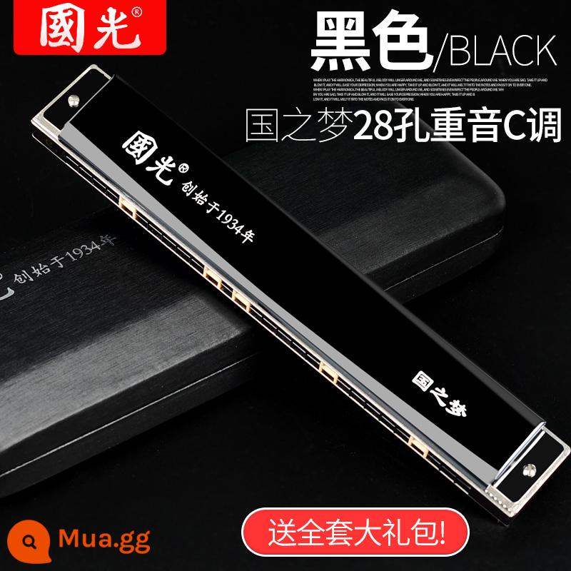 Harmonica Guoguang 24/28 lỗ đa âm giọng c-tuned phạm vi rộng đàn organ cho người mới bắt đầu nhập cảnh sinh viên biểu diễn chuyên nghiệp - Cấp độ biểu diễn/National Dream Accented 28 lỗ rộng vùng đất mộng mơ màu đen đi kèm trọn bộ quà tặng