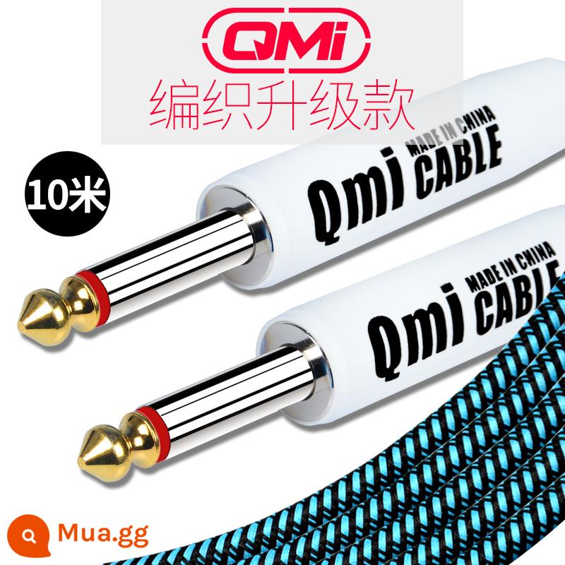 Qmi đàn guitar điện cáp 2 3 6 10 20 mét cáp âm thanh loa bass hộp điện nhạc cụ bằng gỗ giảm tiếng ồn - 10m nâng cấp màu xanh và đen