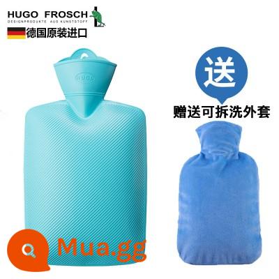 Đức nhập khẩu túi nước nóng xả dày chống cháy nổ HUGO Frosch túi nước nóng lớn chứa đầy nước - Họa tiết chéo 1.8L - Xanh Maca (tặng kèm áo khoác)