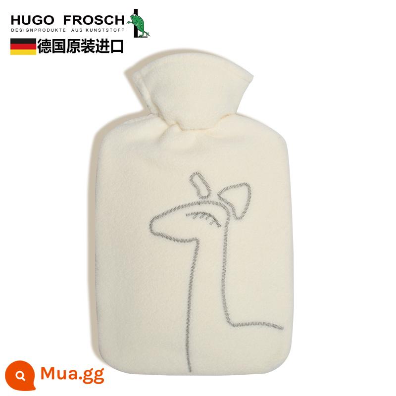 Đức nhập khẩu túi nước nóng xả dày chống cháy nổ HUGO Frosch túi nước nóng lớn chứa đầy nước - Alpaca mỉm cười 1.8L màu trắng nhạt (có áo khoác nguyên bản)