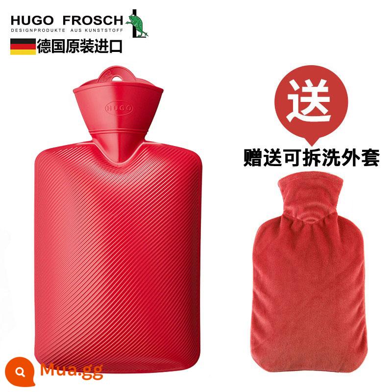 Đức nhập khẩu túi nước nóng xả dày chống cháy nổ HUGO Frosch túi nước nóng lớn chứa đầy nước - 1.8L hoa văn chéo - đỏ (tặng kèm áo khoác)