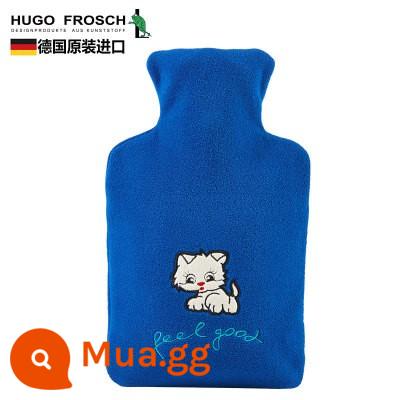 Đức nhập khẩu túi nước nóng xả dày chống cháy nổ HUGO Frosch túi nước nóng lớn chứa đầy nước - Mèo con màu xanh kiểu dáng thoải mái 1,8L (có áo khoác nguyên bản)