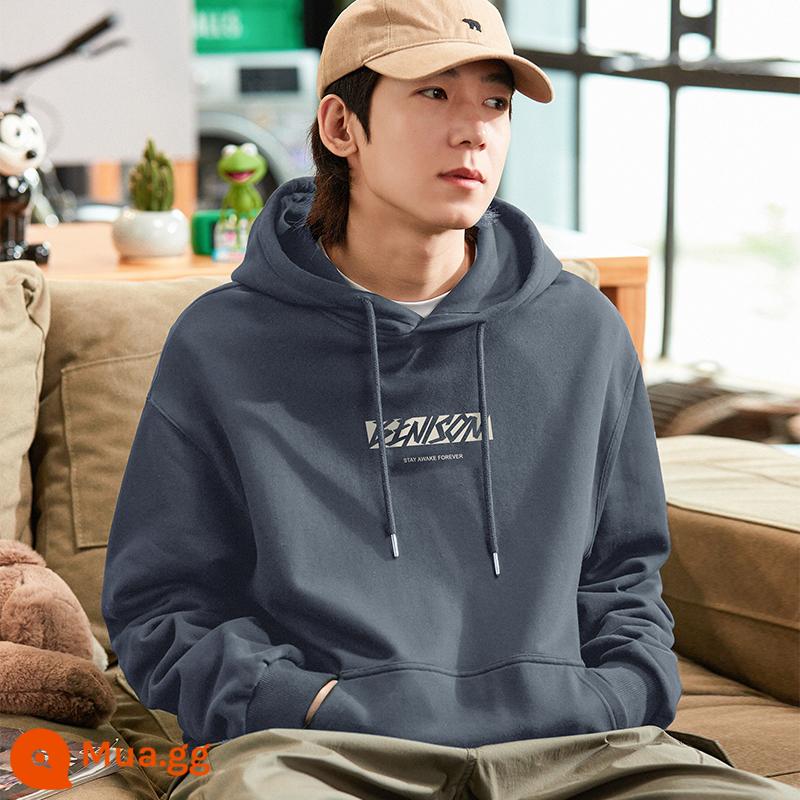 Tangshi 2024 mùa xuân, mùa thu và mùa đông mới áo nhung nam áo hoodie thanh niên Mỹ áo khoác thương hiệu thời trang hàng đầu - Màu xanh đậm/có mũ trùm đầu/không có nhung