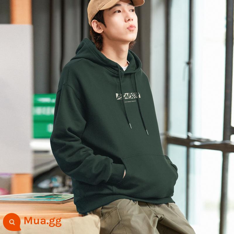 Tangshi 2024 mùa xuân, mùa thu và mùa đông mới áo nhung nam áo hoodie thanh niên Mỹ áo khoác thương hiệu thời trang hàng đầu - Màu xanh đậm/có mũ trùm đầu/nhung