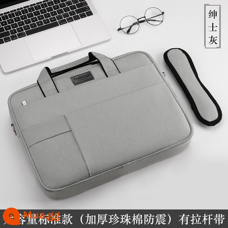 Túi đựng laptop thích hợp cho Apple Lenovo Xiaoxin air15 Dell Asus 15.6 inch pro13 notebook Huawei matebook14 nam kê 13.3macbook12 lót nữ mac16 - Model dung lượng lớn được nâng cấp-màu xám quý ông (bông ngọc trai dày chống sốc + dây đeo vai + dây đeo xe đẩy)