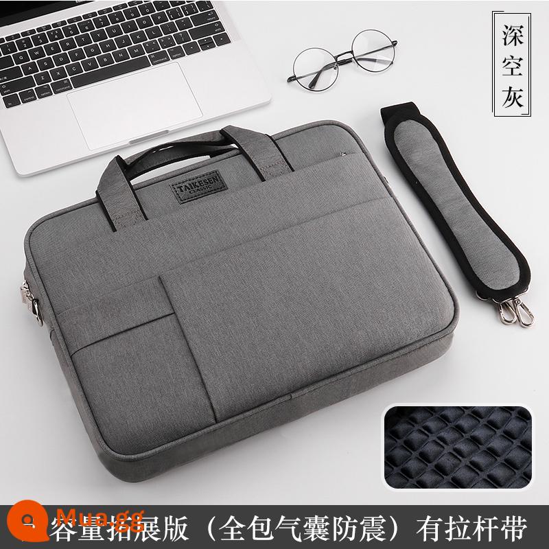 Túi đựng laptop thích hợp cho Apple Lenovo Xiaoxin air15 Dell Asus 15.6 inch pro13 notebook Huawei matebook14 nam kê 13.3macbook12 lót nữ mac16 - Phiên bản mở rộng dung lượng lớn - màu xám không gian sâu (túi khí dày toàn diện chống sốc + dây đeo vai + dây buộc thanh)