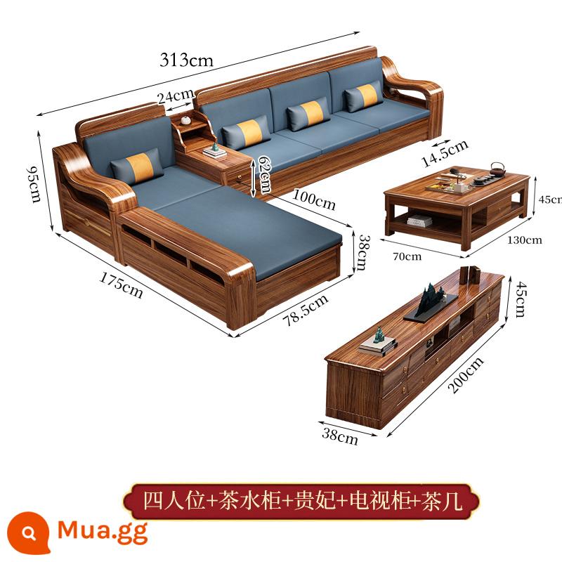 Wujinmi đầy đủ sofa bằng gỗ kết hợp hiện đại ánh sáng phòng khách sang trọng lưu trữ lưu trữ đồ nội thất mới của Trung Quốc - Bốn + tủ trà + phi tần + bàn cà phê + tủ tivi