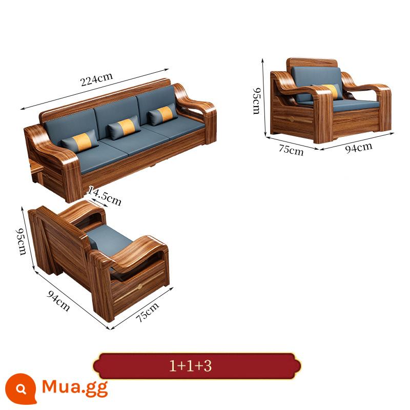 Wujinmi đầy đủ sofa bằng gỗ kết hợp hiện đại ánh sáng phòng khách sang trọng lưu trữ lưu trữ đồ nội thất mới của Trung Quốc - 1+1+3