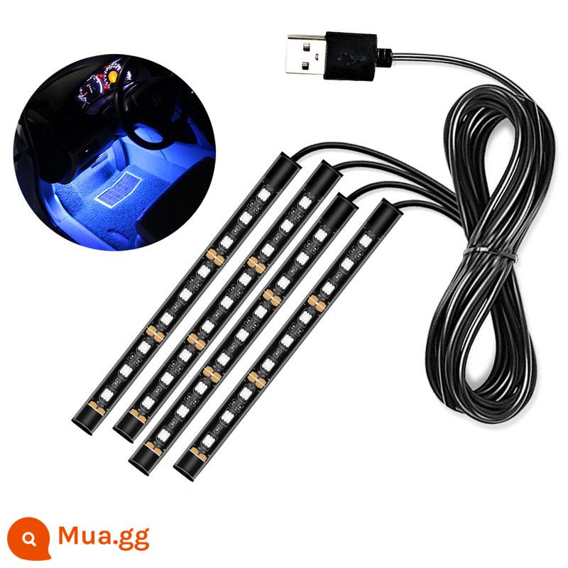 Đèn không khí trong xe ô tô usb đèn flash nhiều màu sắc trang trí chân duy nhất không khí đèn led nhịp điệu âm nhạc không cần nối dây - 4 chỗ, 36 đèn, luôn sáng một màu [xanh] - Đầu USB