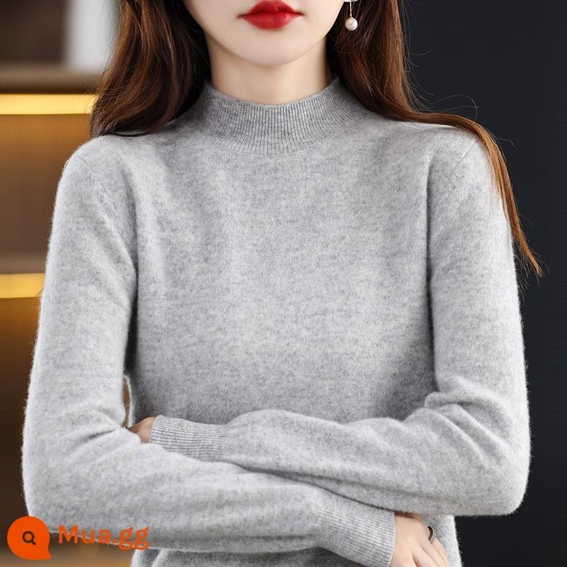 [Giải phóng mặt bằng] Áo len cashmere cổ lọ nửa cổ cho nữ áo len đáy dày áo len chui đầu áo len đa năng mùa thu đông - xám