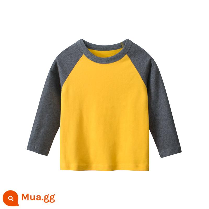 Áo thun dài tay bé trai cotton nguyên chất mùa xuân thu quần áo trẻ em bé gái áo cổ tròn vừa và nhỏ áo phông hoạt hình hợp thời trang cho trẻ em - Tay dài 3028 vàng than xám