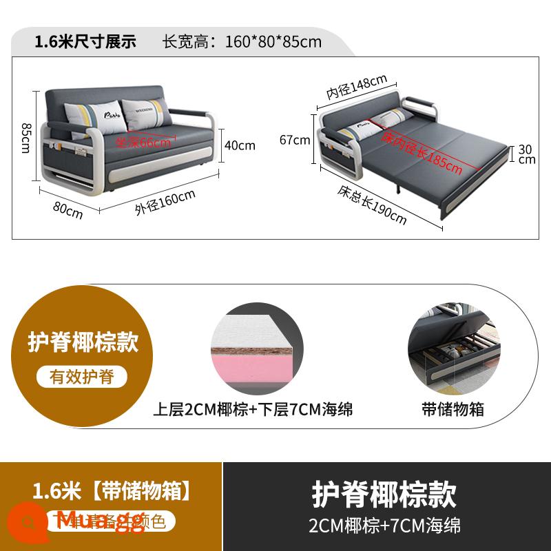 Công nghệ giường sofa vải căn hộ nhỏ đa chức năng có thể gập lại lưu trữ kính thiên văn phòng khách hiện đại đơn giản đôi đơn sử dụng kép - Mô hình cây dừa tự nhiên 1,6m + tủ đựng đồ dưới gầm giường