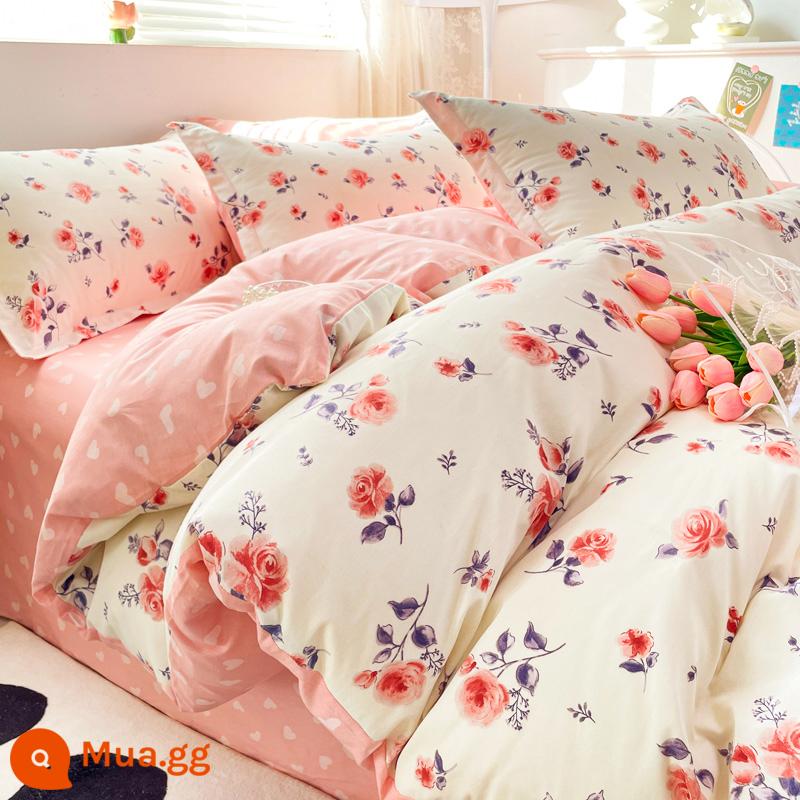 Nanjiren Ins Giường Cotton 4 Bộ 100 Cotton Hoạt Hình Chăn Ga Giường Vỏ Chăn Ký Túc Xá Sinh Viên 3 Bộ - mật ong mùa xuân