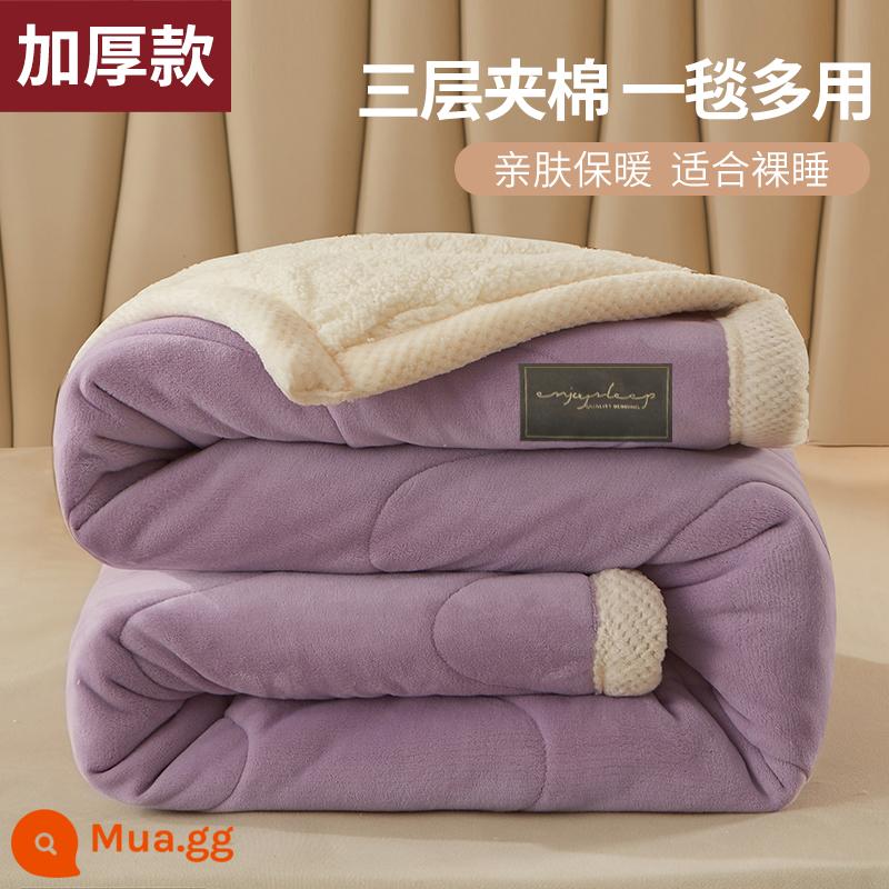 Chăn chần dày ấm san hô vải nỉ mùa đông ngày bao chăn nhỏ sofa giường ngủ trưa nệm - Màu tím hoa cà [Phong cách đệm ·Nhung hai mặt] Làm nóng nhanh 3 giây