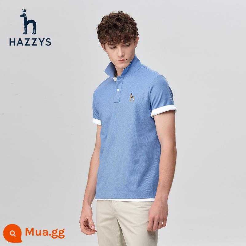 Hazzys Haggis mùa hè áo thun nam ngắn tay rộng rãi nhiều màu sắc áo thun nam T quần áo xu hướng - Màu xanh nhạt