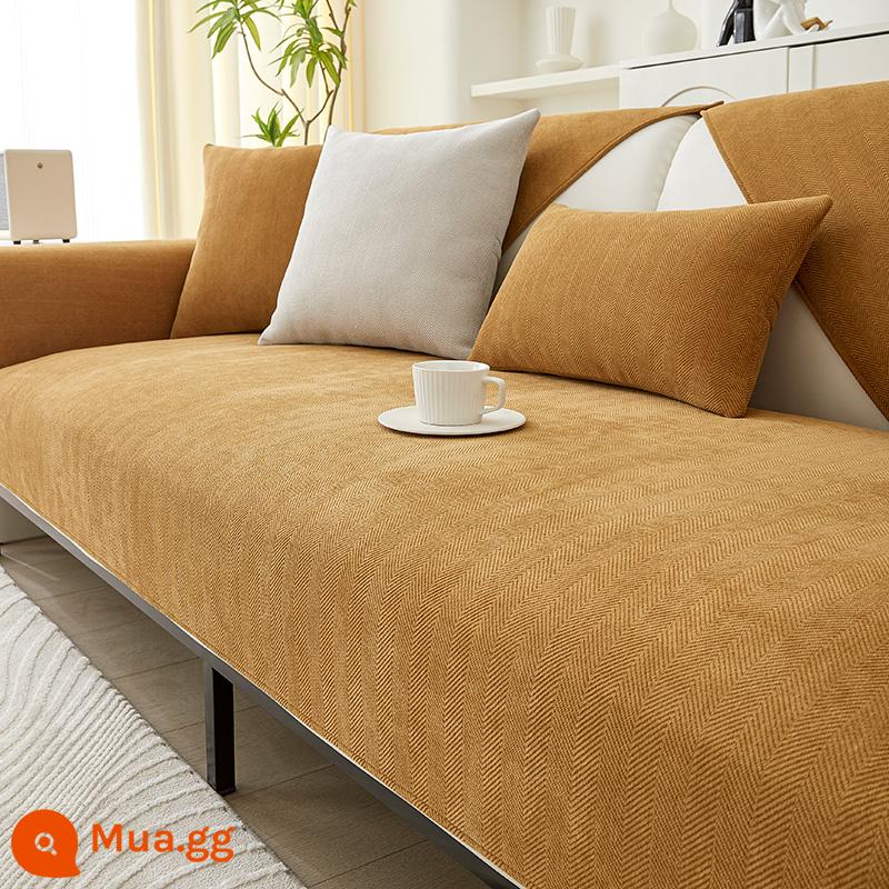 Voan Sofa Đệm Bốn Mùa Đa Năng Chống Trơn Trượt Đơn Giản Hiện Đại Ánh Sáng Sang Trọng Lưới Cao Cấp Màu Đỏ Ghế Sofa Bọc Vải - Xương Cá - Cam