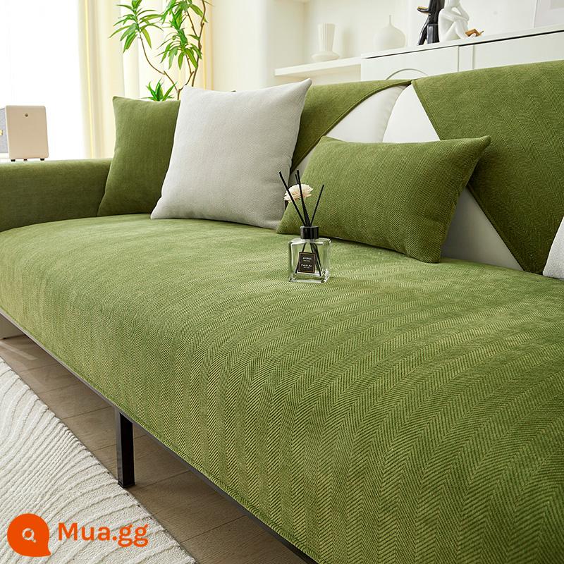 Voan Sofa Đệm Bốn Mùa Đa Năng Chống Trơn Trượt Đơn Giản Hiện Đại Ánh Sáng Sang Trọng Lưới Cao Cấp Màu Đỏ Ghế Sofa Bọc Vải - Họa Tiết Xương Cá-Cỏ Xanh