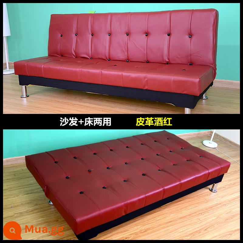 Da PU sáp dầu da nghệ thuật sofa căn hộ nhỏ đôi hoặc ba người đa chức năng có thể gập lại giường sofa đơn giản - da đỏ tía