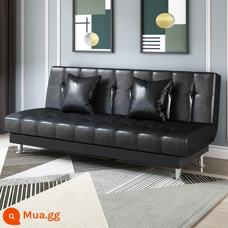 Da PU sáp dầu da nghệ thuật sofa căn hộ nhỏ đôi hoặc ba người đa chức năng có thể gập lại giường sofa đơn giản - Da đen sáp dầu