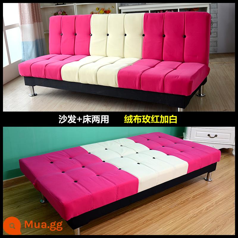 Da PU sáp dầu da nghệ thuật sofa căn hộ nhỏ đôi hoặc ba người đa chức năng có thể gập lại giường sofa đơn giản - Kaki nhung hồng đỏ và trắng