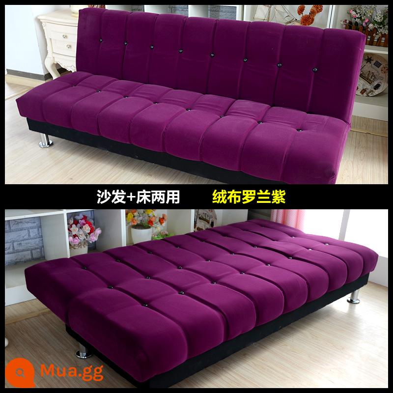 Da PU sáp dầu da nghệ thuật sofa căn hộ nhỏ đôi hoặc ba người đa chức năng có thể gập lại giường sofa đơn giản - Tím Nhung Tím