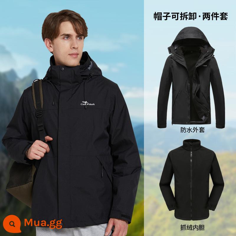 Thương hiệu lớn cùng phong cách 2022 New Cook Shark Jacket nam nữ ba trong một có thể tháo rời cộng nhung dày dặn chống gió chống thấm nước - nam màu đen