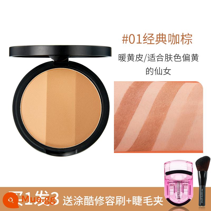 toocoolforschool Tu Cool Contouring Disc Phấn bắt sáng ba màu Một bóng Bộ sưu tập Bóng mũi Hình ảnh mát mẻ - 01#Classic Card Brown Free Contouring Brush + Eyelash Curler