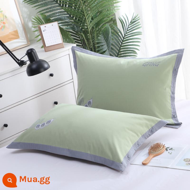 Vỏ gối bằng vải gạc cotton nguyên chất, một đôi dành cho người lớn độc thân, vỏ gối dày, vỏ gối thoáng khí, thấm mồ hôi - Vỏ gối 1 đôi màu xanh nhạt phong cách Zhengya