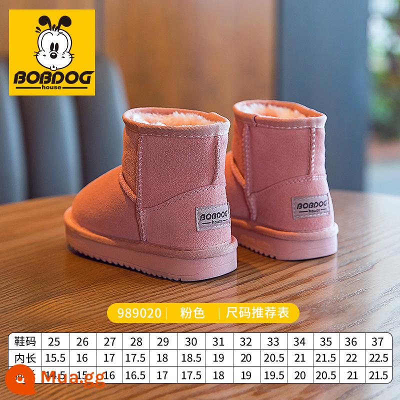 Giày bông của Babu Doudou Girls vào mùa đông cộng với nhung dày đôi giày cotton lớn mùa đông chống nước chống lại cô gái công chúa công chúa giày tuyết Boots - Hồng 9020