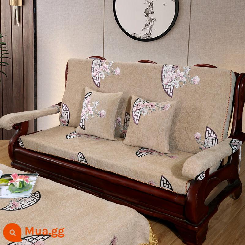 Đệm sofa gỗ gụ kiểu cũ bằng gỗ chắc chắn, ghế mùa xuân và mùa thu, ba người có tựa lưng, đệm xốp mật độ cao của Trung Quốc - Giang Nam