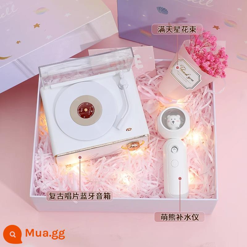 Báo động retro loa bluetooth loa không dây âm thanh nhỏ mini -heavy bass cao -trình ăn bản ghi vinyl chất lượng - Trắng + Dưỡng Ẩm [Hộp Quà Tinh Tế]