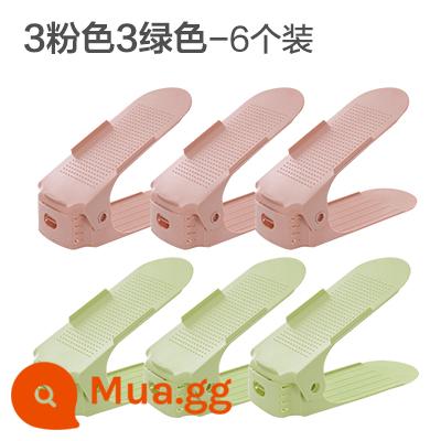 Giá để giày hai tầng, đồ tạo tác đựng giày trong phòng ngủ gia đình đơn giản, giá để giày tiết kiệm không gian, giá đỡ giày, tủ giày có thể điều chỉnh - Gói 6 chiếc (3 hồng + 3 xanh)