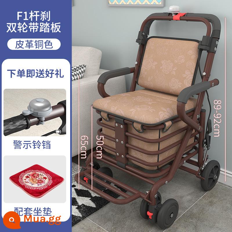 Xe trượt scooter dành cho người lớn di động dành cho người lớn tuổi, xe đẩy đựng đồ bốn bánh để mua hàng tạp hóa, xe đẩy hàng có thể gập lại, xe lăn - Không cần lắp đặt - Phanh tay F1 hai bánh có chuông và bàn đạp - da đồng