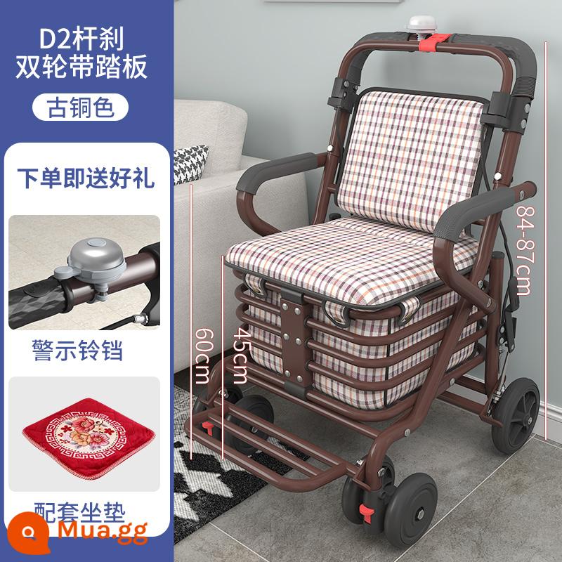 Xe trượt scooter dành cho người lớn di động dành cho người lớn tuổi, xe đẩy đựng đồ bốn bánh để mua hàng tạp hóa, xe đẩy hàng có thể gập lại, xe lăn - Không cần lắp đặt - Bánh xe đôi phanh đòn bẩy D2 có chuông và bàn đạp - Đồng