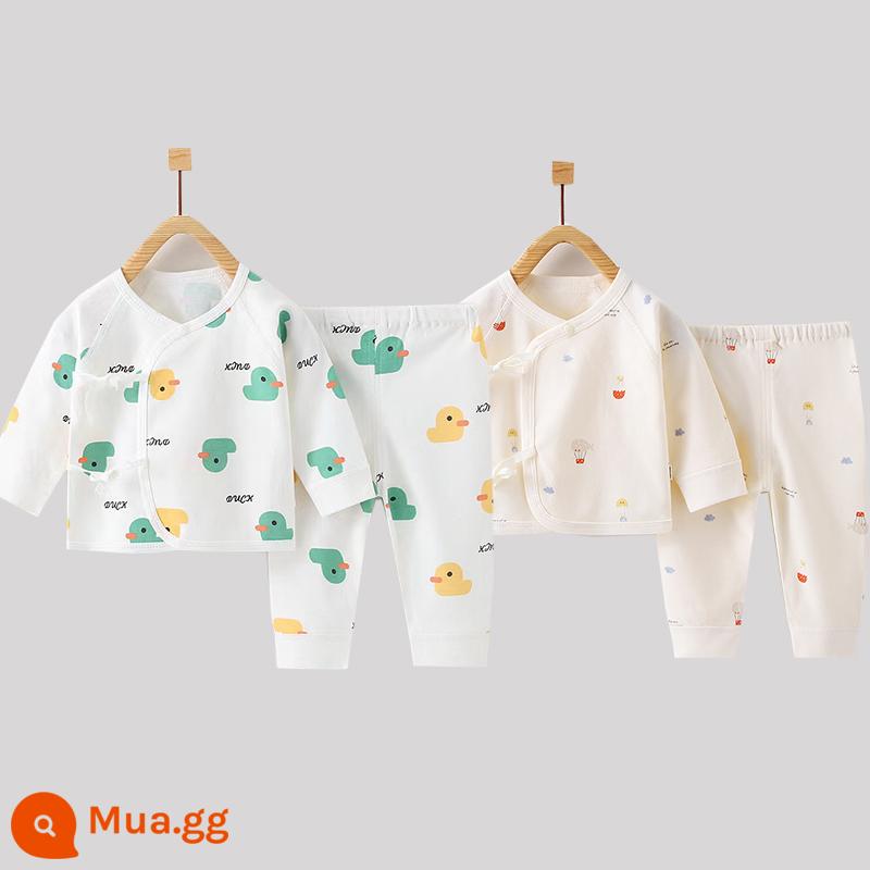 Quần áo trẻ sơ sinh, quần áo sư, bộ áo và quần lót cotton nguyên chất mùa thu đông 3 bộ áo và quần lót cho bé sơ sinh loại A - Vịt nhỏ + dù (có thể mở được) cotton nguyên chất không xương