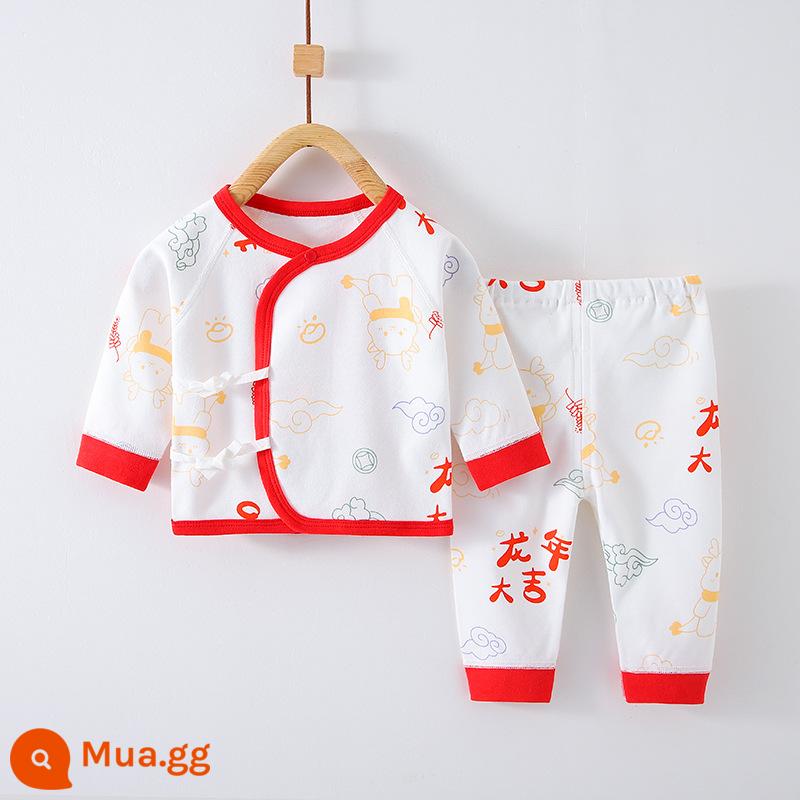 Quần áo trẻ sơ sinh, quần áo sư, bộ áo và quần lót cotton nguyên chất mùa thu đông 3 bộ áo và quần lót cho bé sơ sinh loại A - Chúc may mắn năm con Rồng (có sẵn) Bông nguyên chất không xương