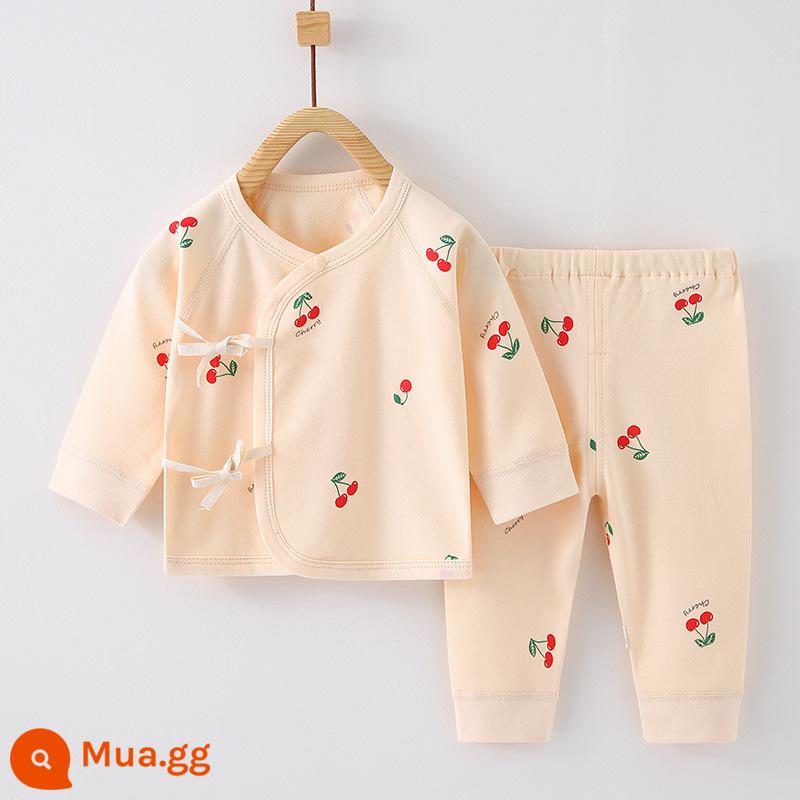 Quần áo trẻ sơ sinh, quần áo sư, bộ áo và quần lót cotton nguyên chất mùa thu đông 3 bộ áo và quần lót cho bé sơ sinh loại A - Quả anh đào nhỏ (có thể mở) bông nguyên chất không xương