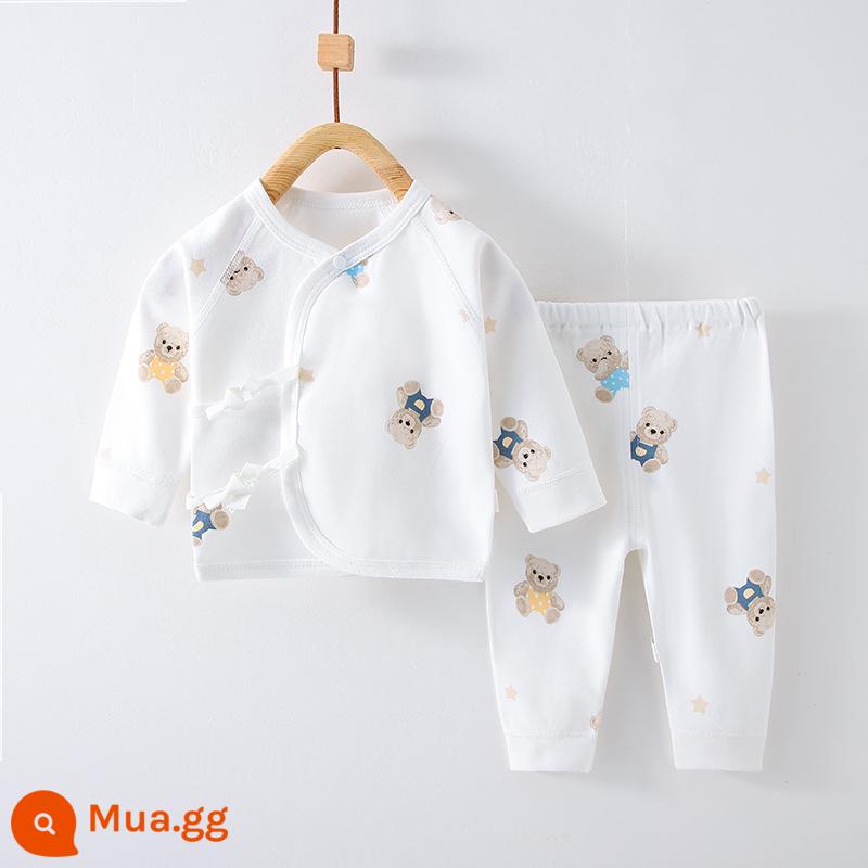 Quần áo trẻ sơ sinh, quần áo sư, bộ áo và quần lót cotton nguyên chất mùa thu đông 3 bộ áo và quần lót cho bé sơ sinh loại A - Gấu nâu nhỏ (có thể mở được) bông nguyên chất không xương