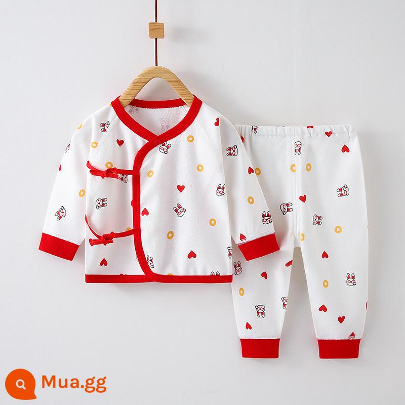 Quần áo trẻ sơ sinh, quần áo sư, bộ áo và quần lót cotton nguyên chất mùa thu đông 3 bộ áo và quần lót cho bé sơ sinh loại A - Lucky Rabbit (có thể mở được) bông nguyên chất không xương