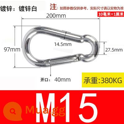 Carabiner thép không gỉ 304 khóa treo nhanh chóng mở vòng khóa bảo hiểm an toàn khóa kết nối khóa bầu khóa xích chó khóa - Mạ kẽm M15*200