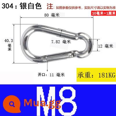 Carabiner thép không gỉ 304 khóa treo nhanh chóng mở vòng khóa bảo hiểm an toàn khóa kết nối khóa bầu khóa xích chó khóa - Thép không gỉ 304 M8*80