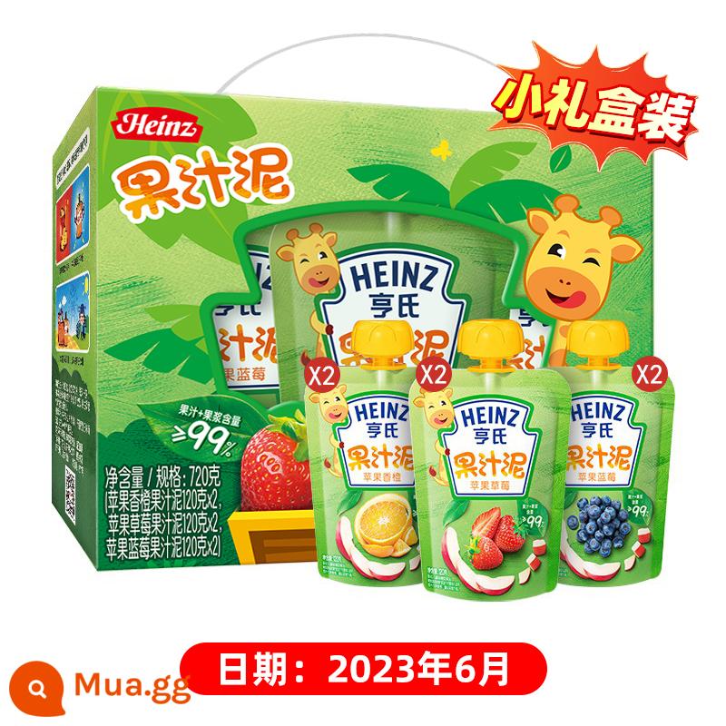 Heinz trái cây xay nhuyễn 14 túi trái cây xay nhuyễn cho bé sơ sinh trái cây xay nhuyễn trẻ em túi hút dinh dưỡng thức ăn không ăn mòn bùn hộp quà tặng - Nước ép xay nhuyễn đựng trong hộp quà nhỏ (3 hương vị, tổng cộng 6 túi)