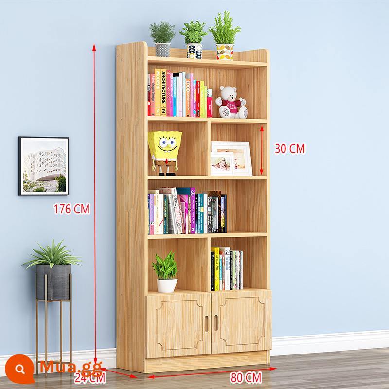 Tủ sách gỗ nguyên khối tất cả bằng gỗ thông sàn hộ gia đình giá đơn giản 24cm trẻ em bay cửa sổ tủ kệ sách 30cm - 80*24*176 Model không sơn có cửa